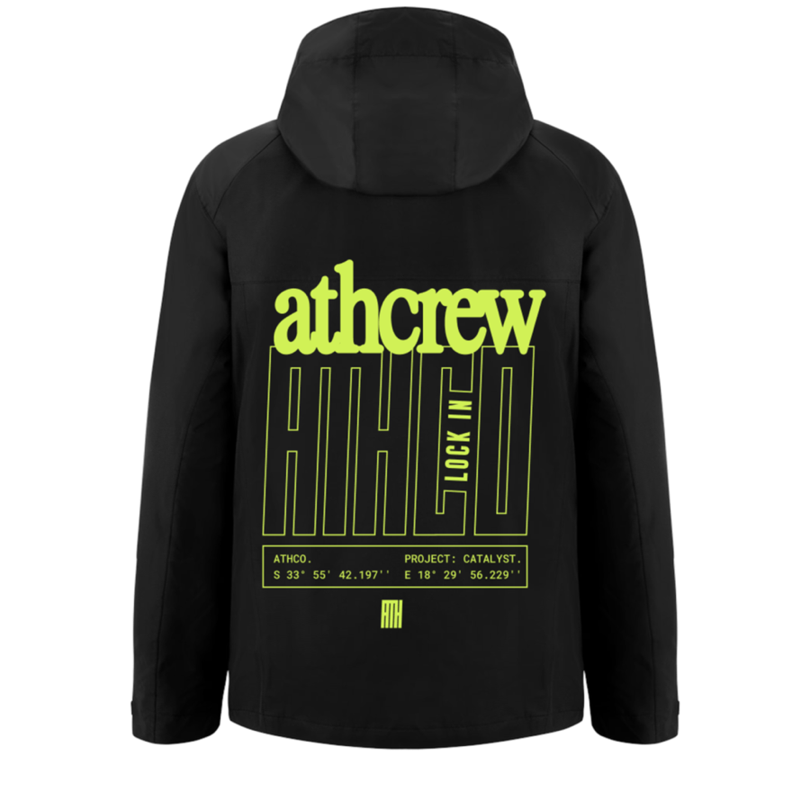 Back-print iteration 05: “athcrew” over the outlined ATHCO wordmark